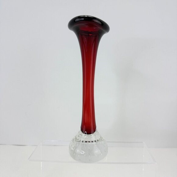 Vintage Aseda Glasbruk Red & Clear Art Glass Vase With Controlled Bubbles - Picture 4 of 10